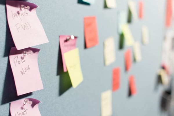 Sticky notes on a board showing productivity